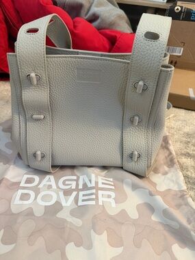 Dagne Dover Pebbled Leather Mini Tote in Light Beige